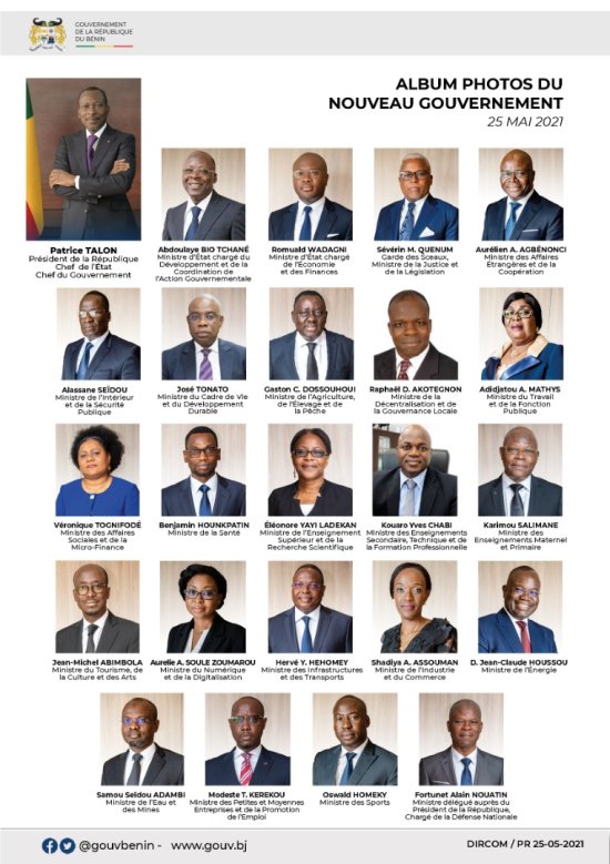 Liste des membres du nouveau gouvernement de Talon – Benin  actualité